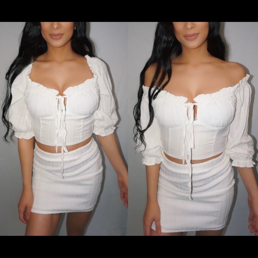 White Two Piece Skirt Set